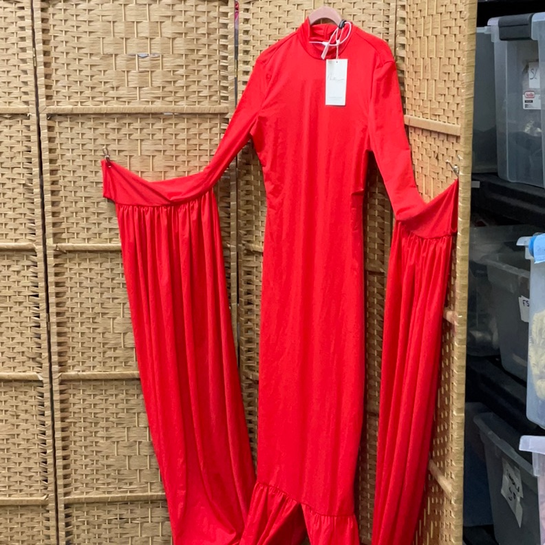 Red Maxi Dress With Dramatic Bell Sleeves